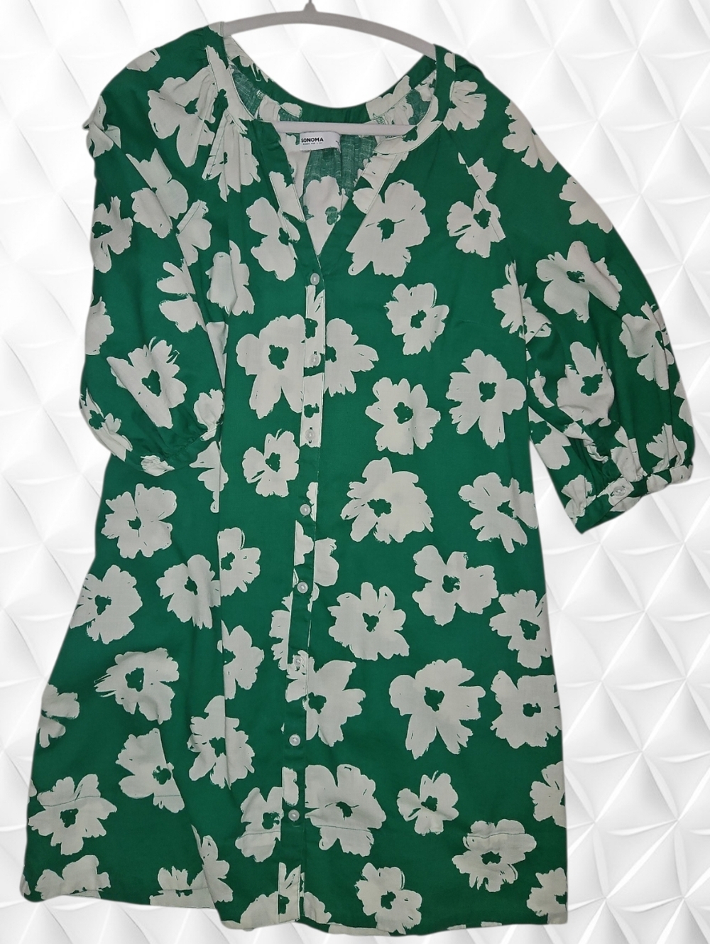 Sonoma Goods For Life Green Floral Button Front Shift Dress - Size L